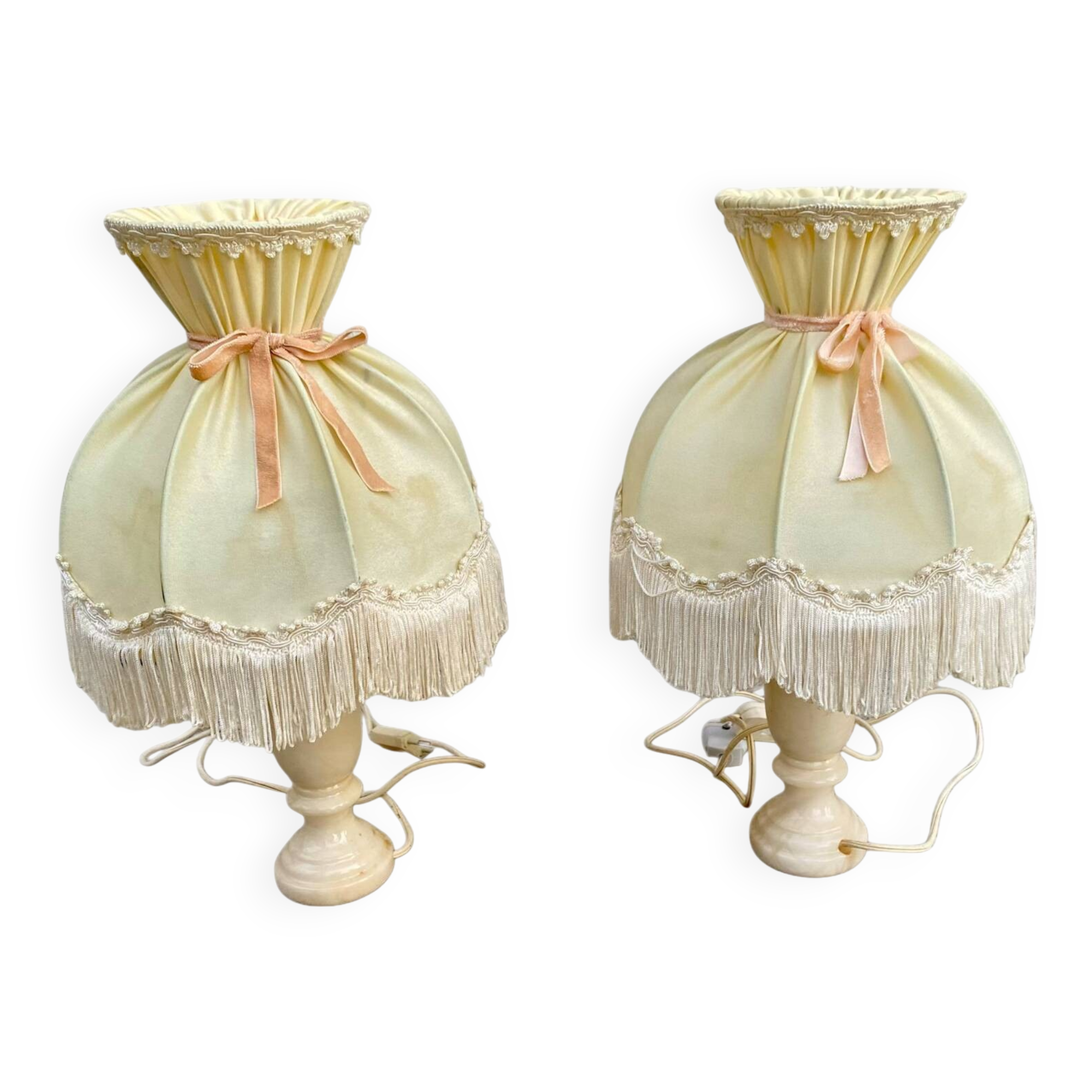 Two vintage alabaster bedside lamps