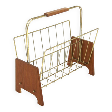 Teak and metal magazine rack, Sweden, 1940