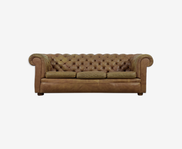 Brown leather chesterfield sofa, 1970s