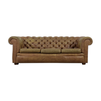 Brown leather chesterfield sofa, 1970s
