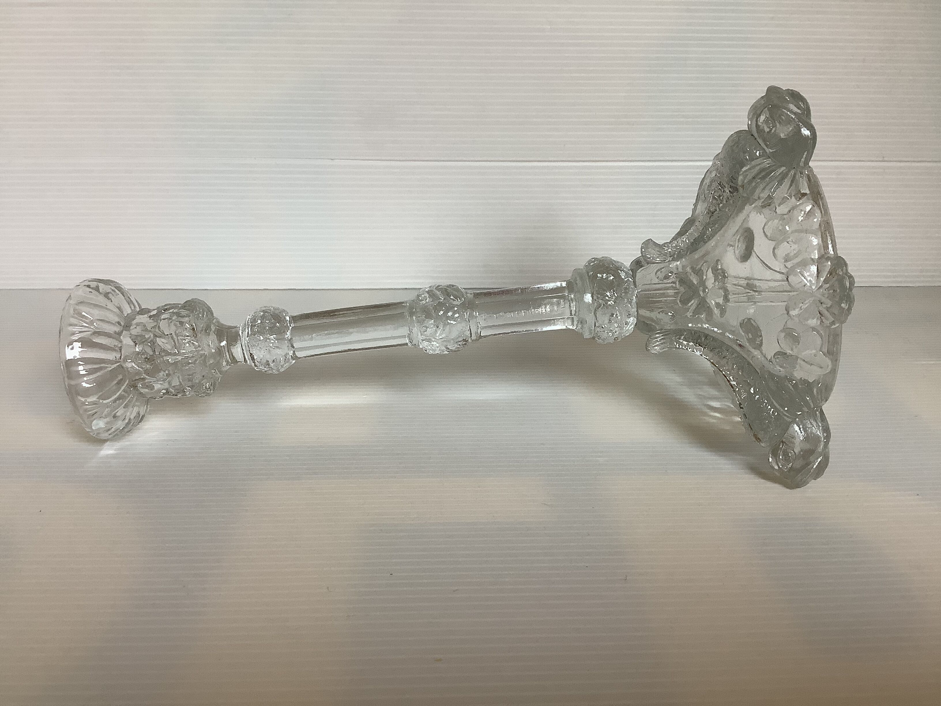 Molded glass candle holder thick fish and flowers