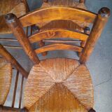 Set of 4 straw-covered brutalist chairs by George Robert