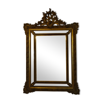Miroir à parcloses en stuc doré XIXème siècle 89x130cm