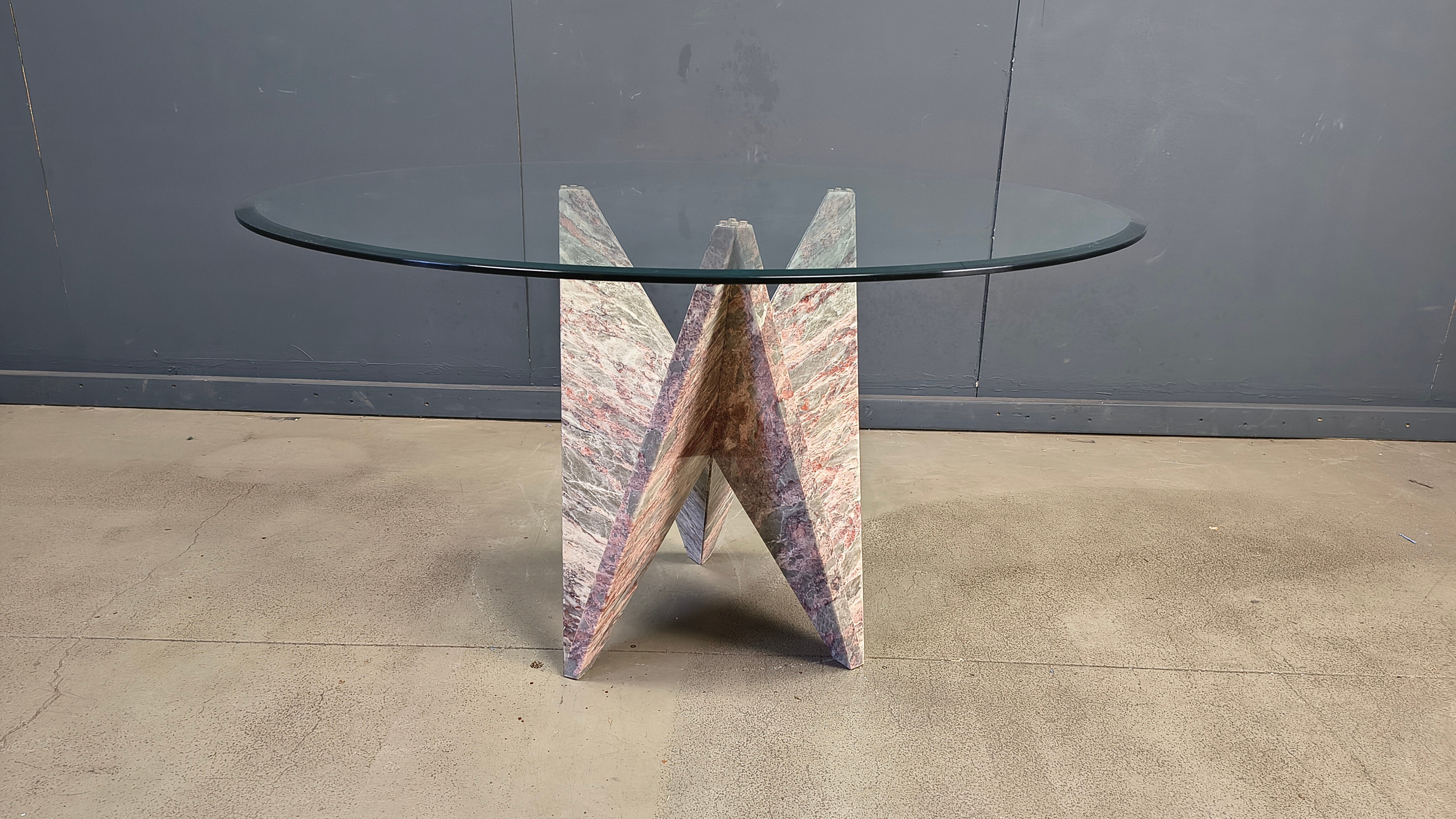 Architectural marble and glass dining table, 1970s
