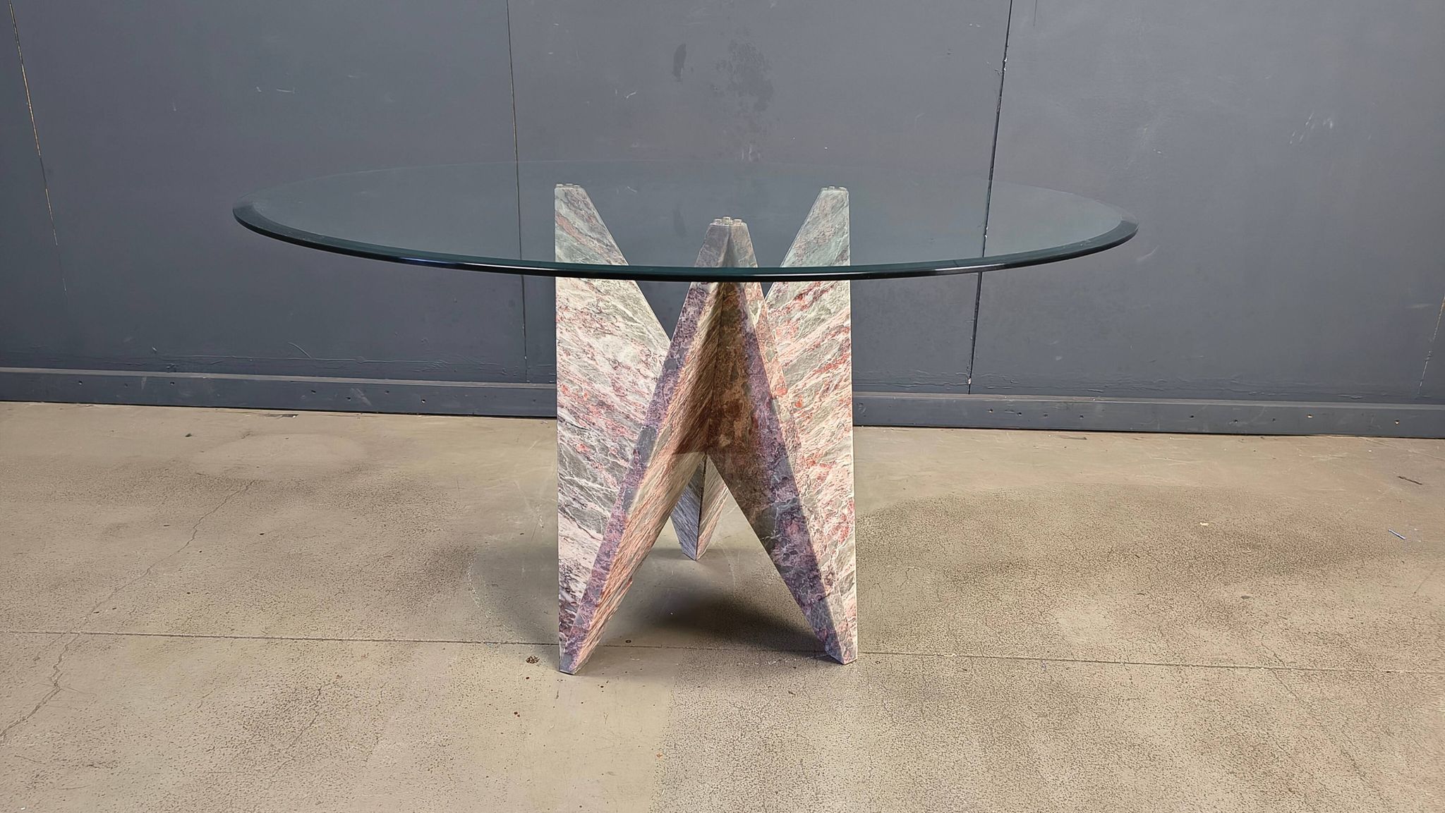 Architectural marble and glass dining table, 1970s