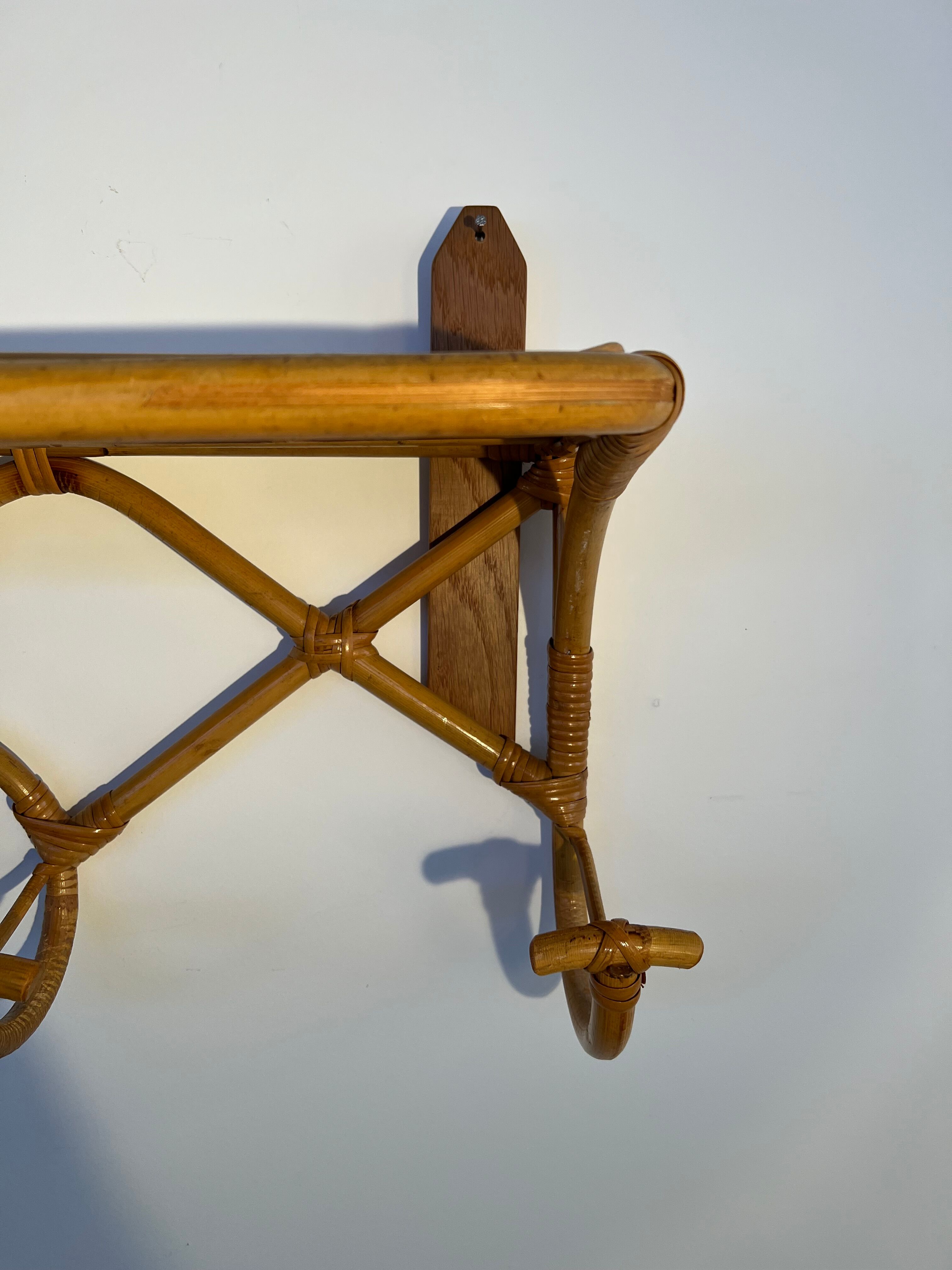 Vintage rattan wall coat rack