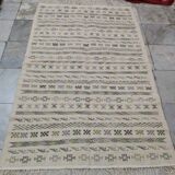 Handmade Berber white patterned white carpet
