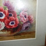 Watercolor painting framed under glass signed Madeleine Renaud