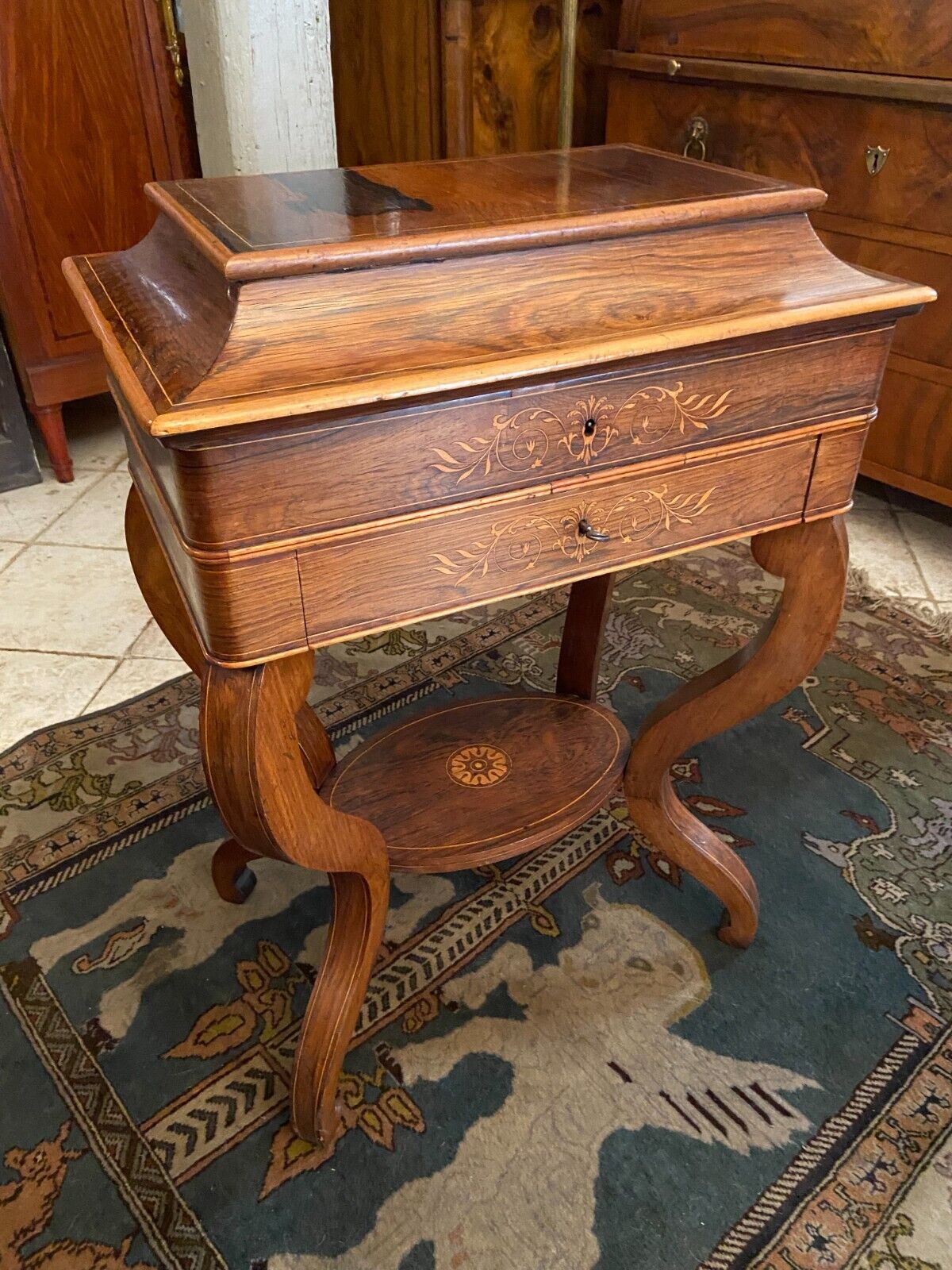 Worker end or back of sofa with inlaid decoration of period Charles X