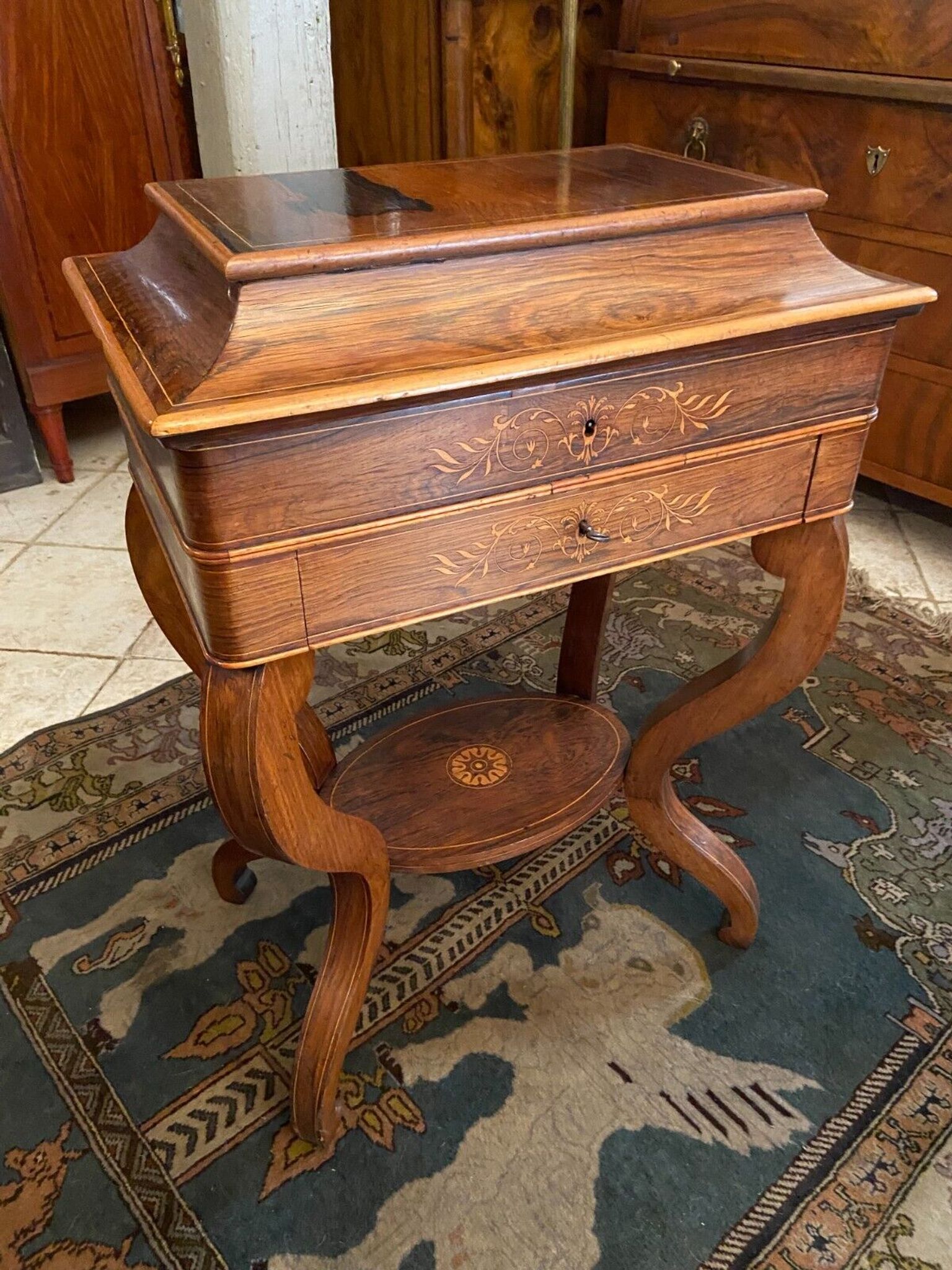 Worker end or back of sofa with inlaid decoration of period Charles X