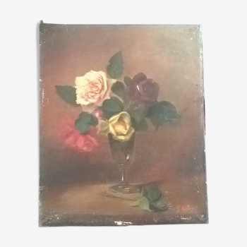 Tableau ancien bouquet de roses