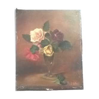 Tableau ancien bouquet de roses