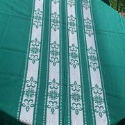 Helena Biarritz tablecloth, made in France, Basque linen, green with white embroidery, Vintage