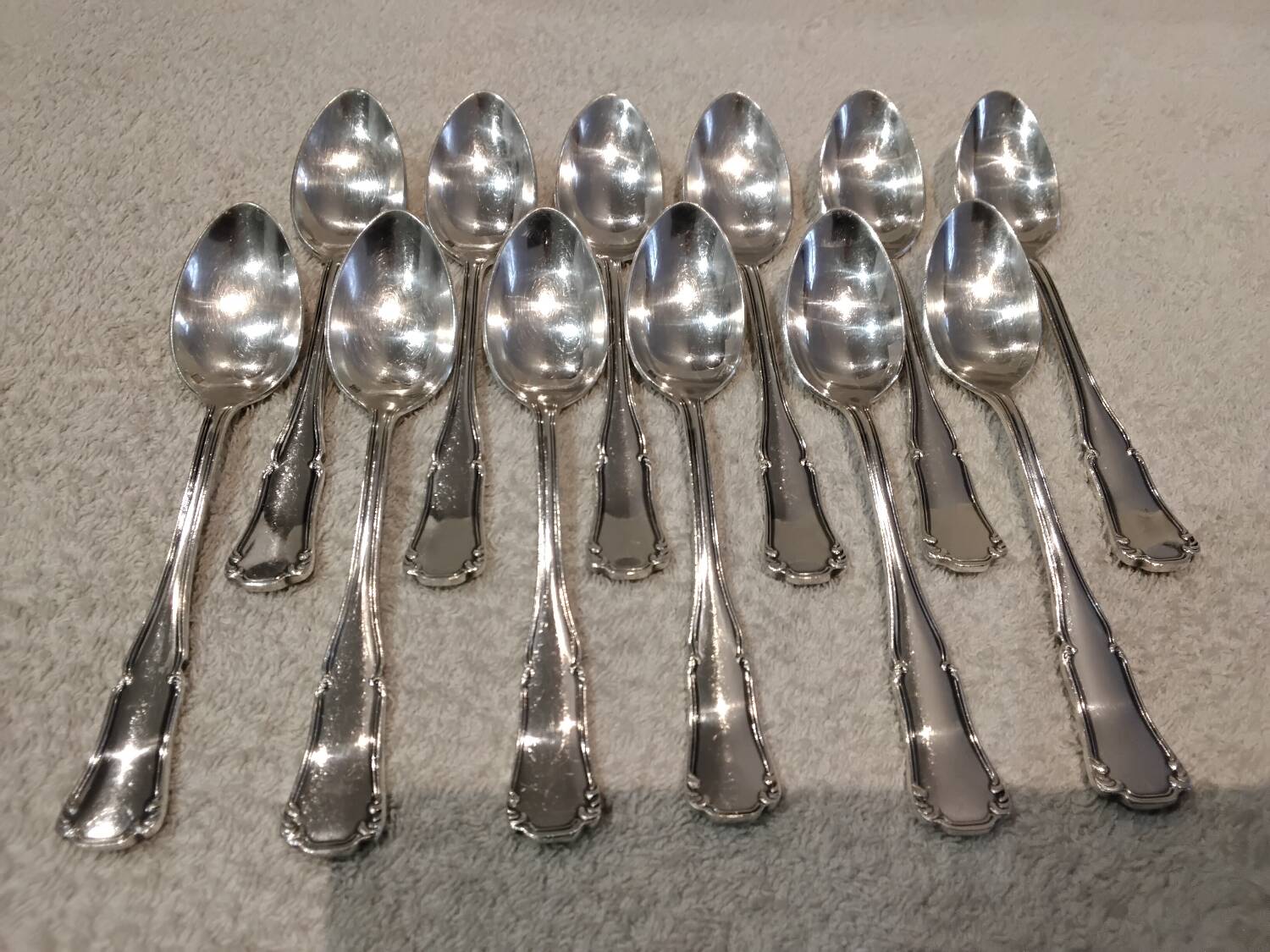 12 silver-plated metal teaspoons, Ercuis Valencay silversmith, 14.3cm