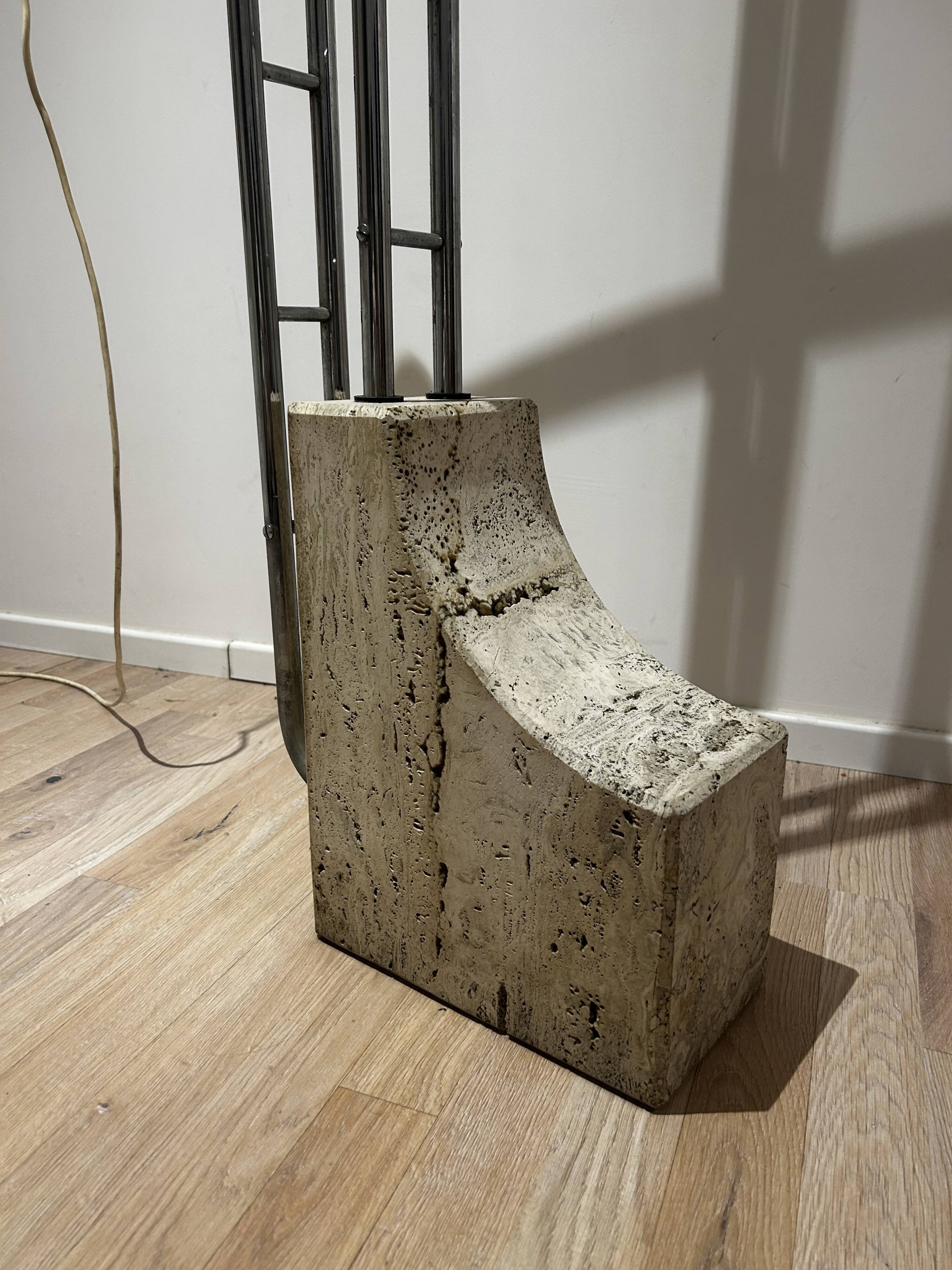 Floor lamp, vintage 1970 in travertine and chrome