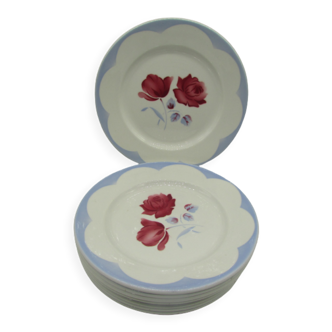 Assiettes à dessert vintage Badonviller décor de rose