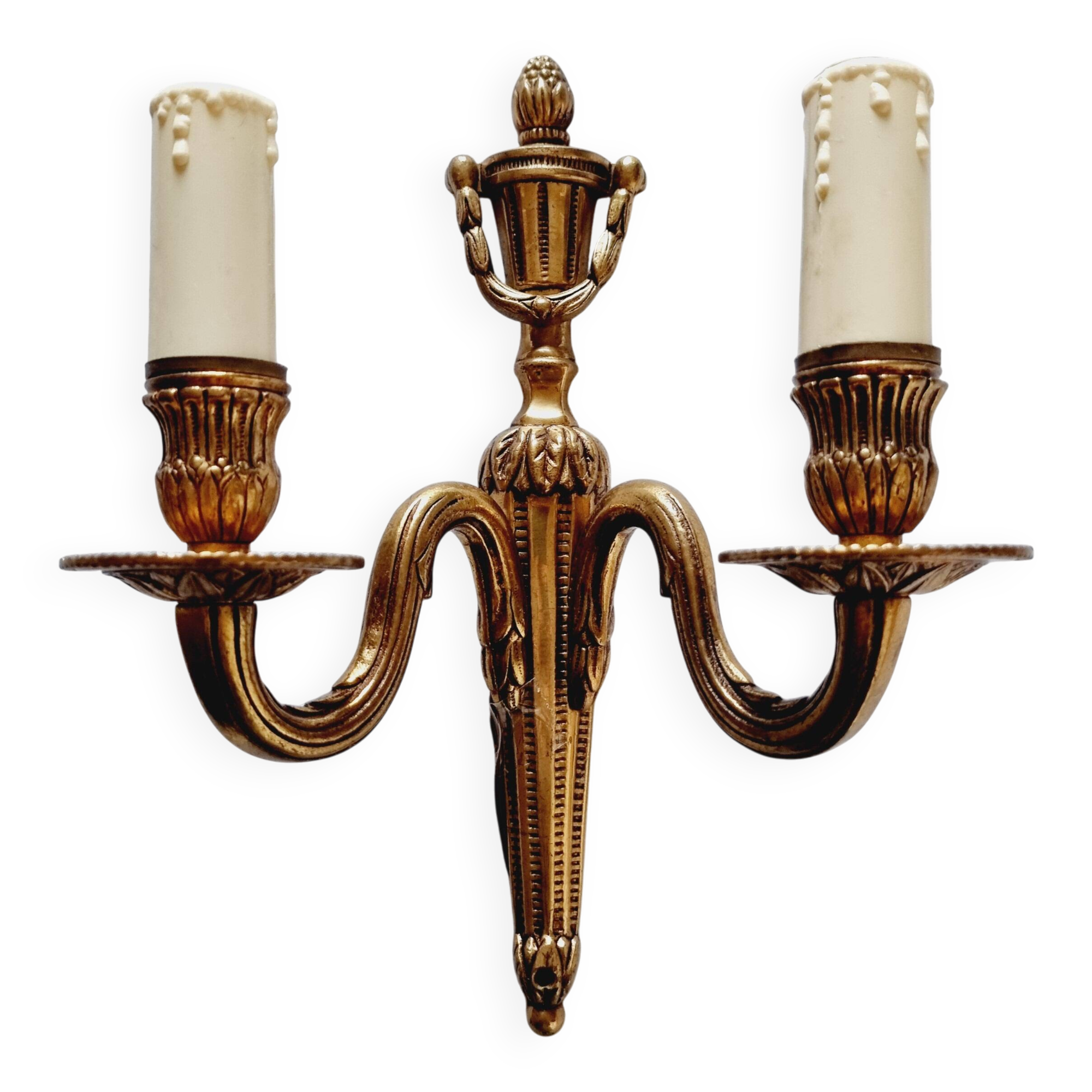 French Empire-style wall sconce or chandelier in bronze with an antique gold patina.