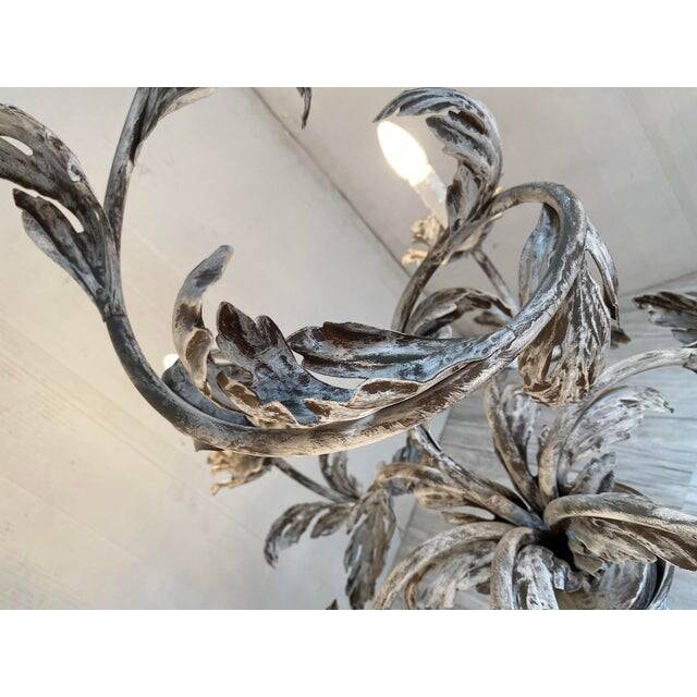 Contemporary brunish-clay florentine wrought iron leafs chandelier