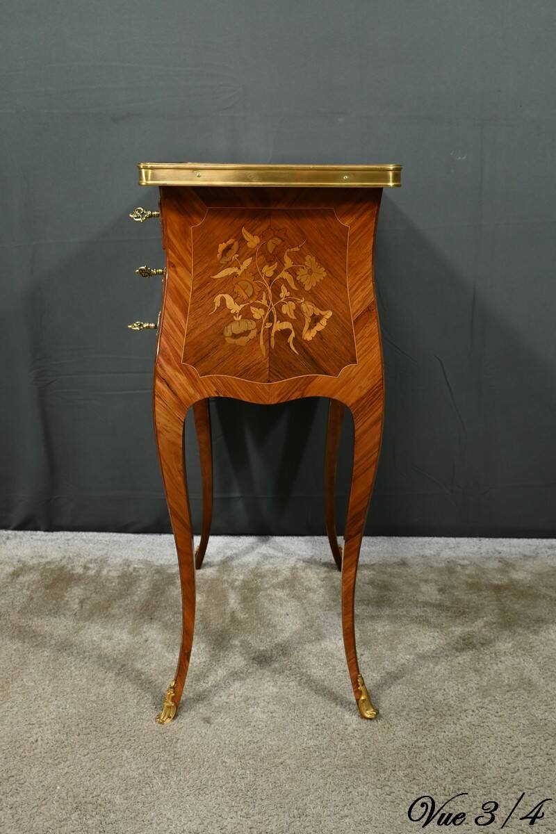 Bedside table in rosewood and palisander, Louis XV style – Late 19th century