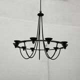 Vintage wrought iron candlestick chandelier by Ehlén Johansson for Ikea, 1990s.