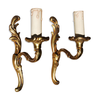Pair of Louis XV style sconces in bronze with 1 arm of light