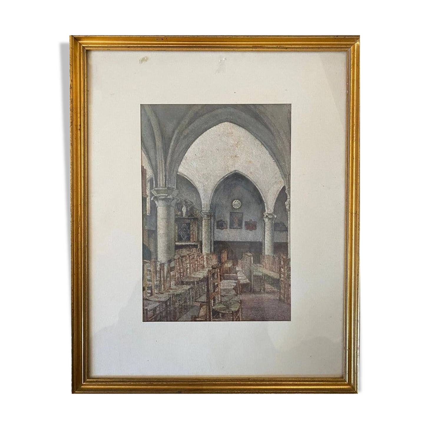 George Roussin, church interior, drawing, twentieth century