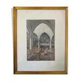George Roussin, church interior, drawing, twentieth century