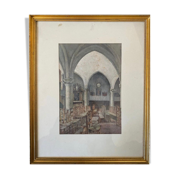 George Roussin, intérieur d’église, dessin, XXème siècle