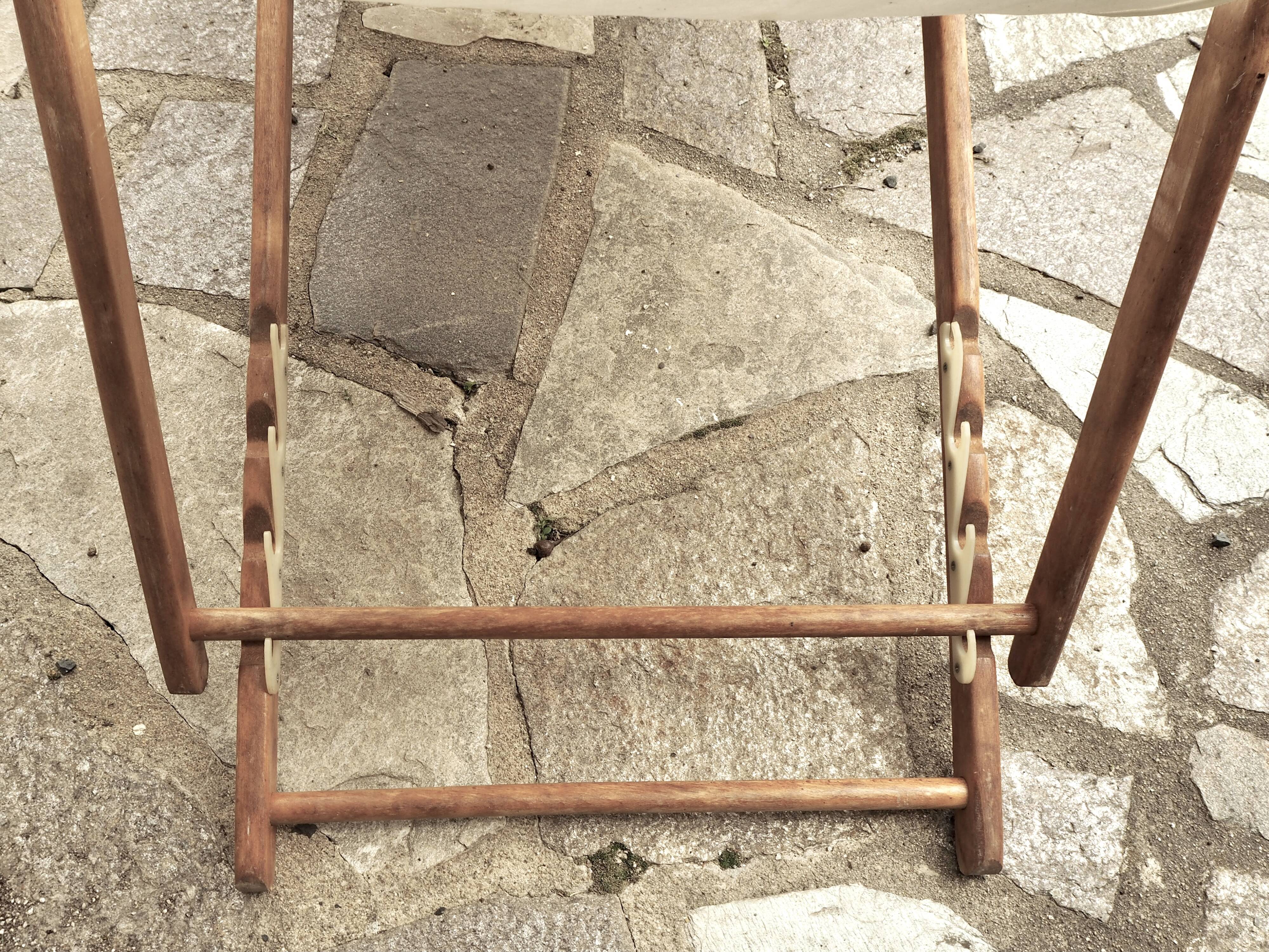 Deckchair with extension chaise longue, in wood and fabric
