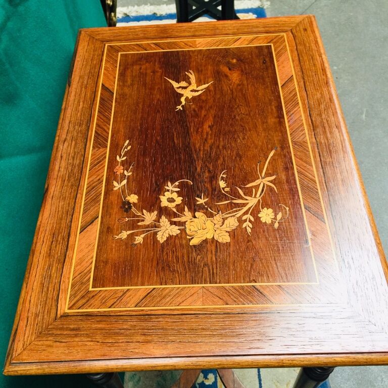 Worker table wood old marquetry.