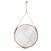 Handmade J. Adnet style mirror in natural vegetable-tanned leather, ø 45 cm