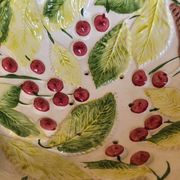 Vintage fruit colander bowl in barbotine signed GV