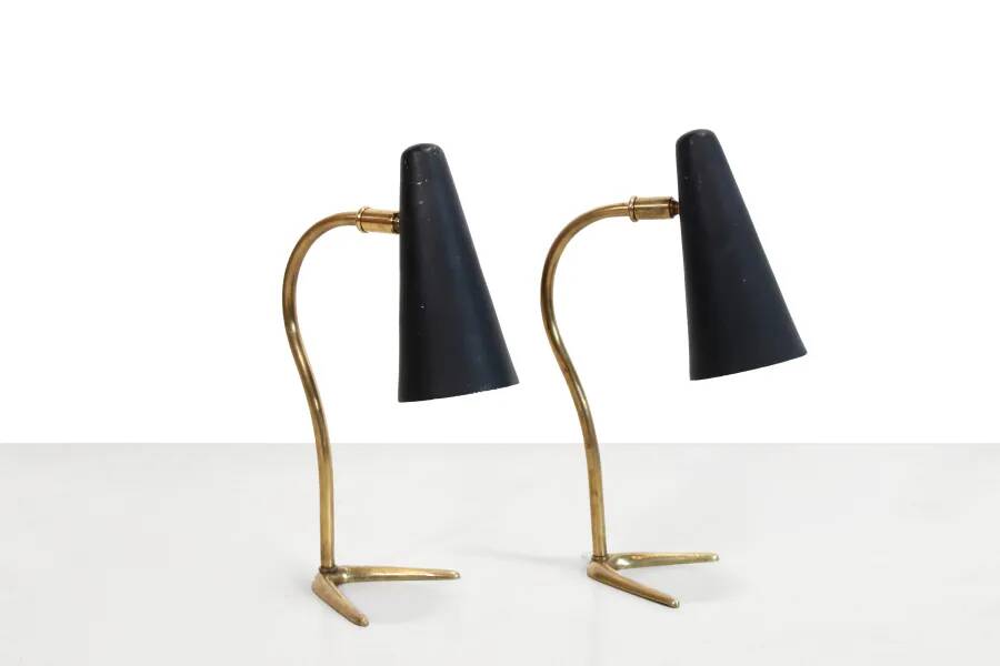 Set of two black and brass Italian bedside lamps