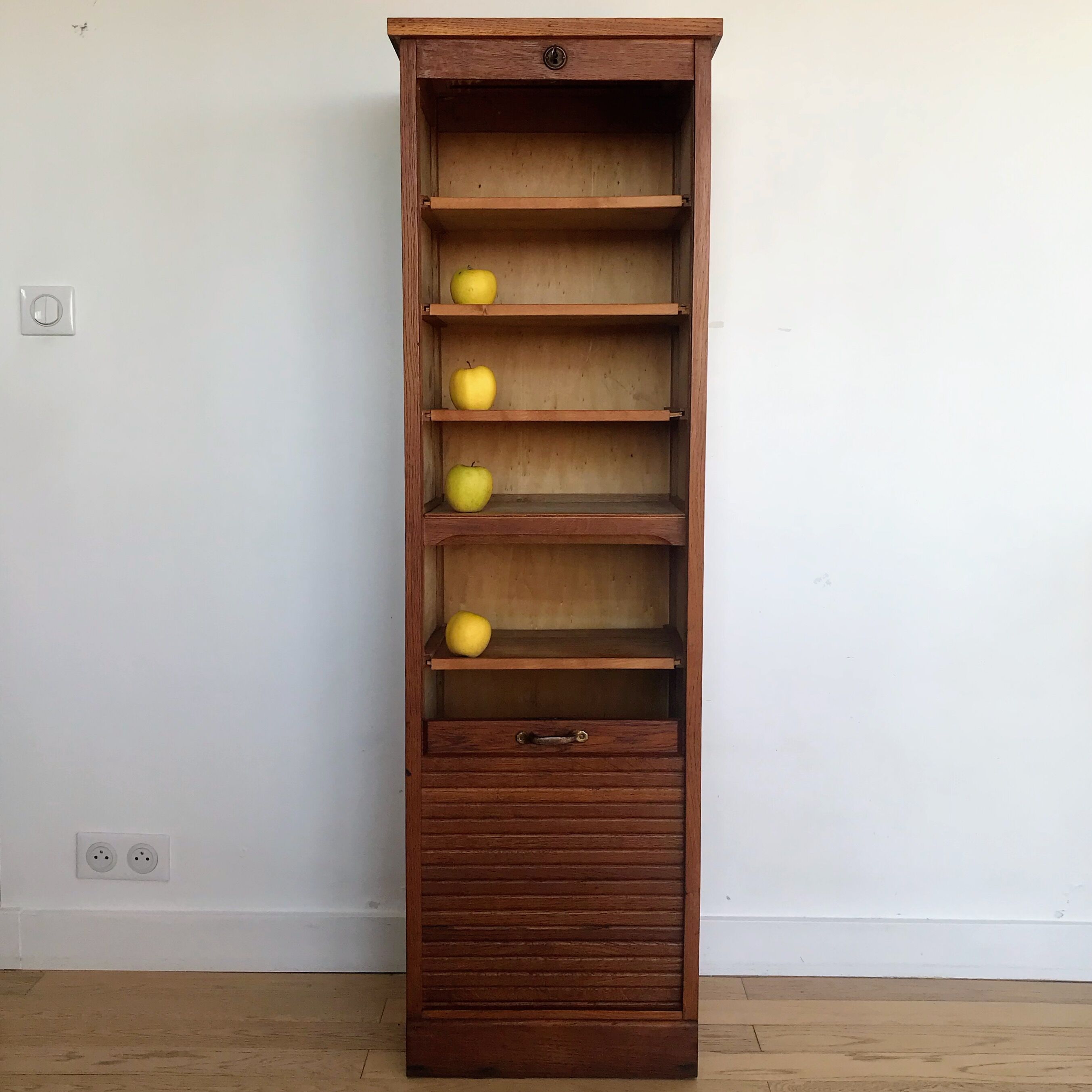 Vintage curtain binder in solid brown oak year 50