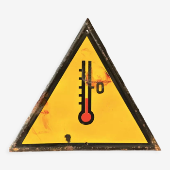 Thermometer yellow warning sign vintage european 1980