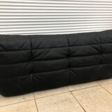 Canapé Togo 3 places en cuir noir par Michel Ducaroy pour Ligne Roset