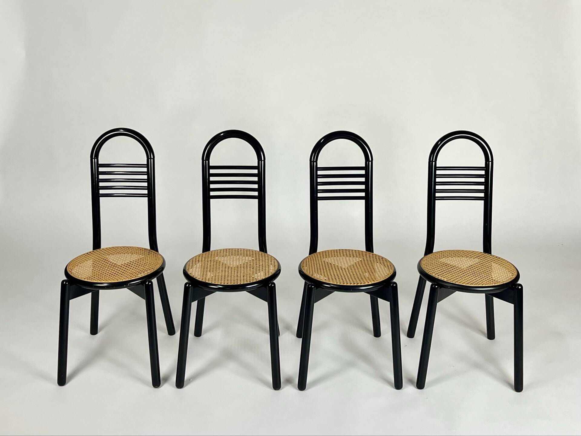 Set of four vintage chairs Viennese cane 80s Memphis by Antonio Sibau