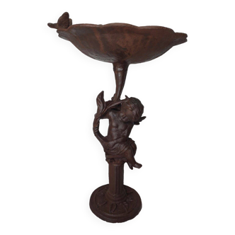 birdbath with cast iron angel