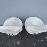 Set of 2 Pelfran vintage ivory fur chairs