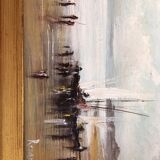 Marine painting with oil on wood signed and large gilded frame