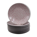 Set of 9 dessert plates in earthenware of Sarreguemines - Décor of pink flowers - 1970