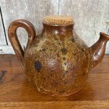 Ancienne théière en grès pyrite marron beige + bouchon liège vintage