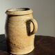 Large matte stoneware oval pot with beige handle H21 D12