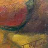 Tableau peinture nature morte cubiste XXe