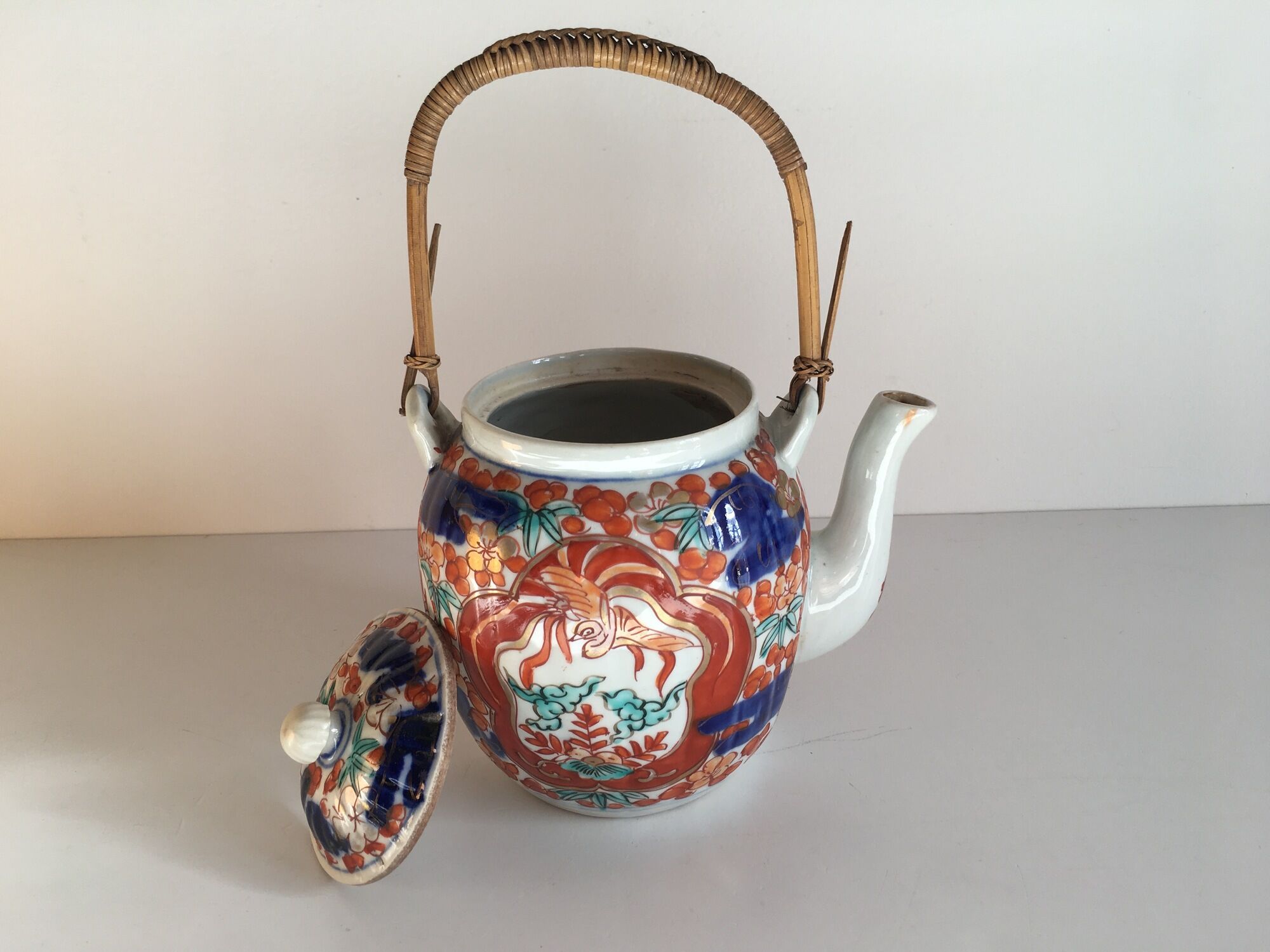 Théière japonaise porcelaine oiseaux à décor floral