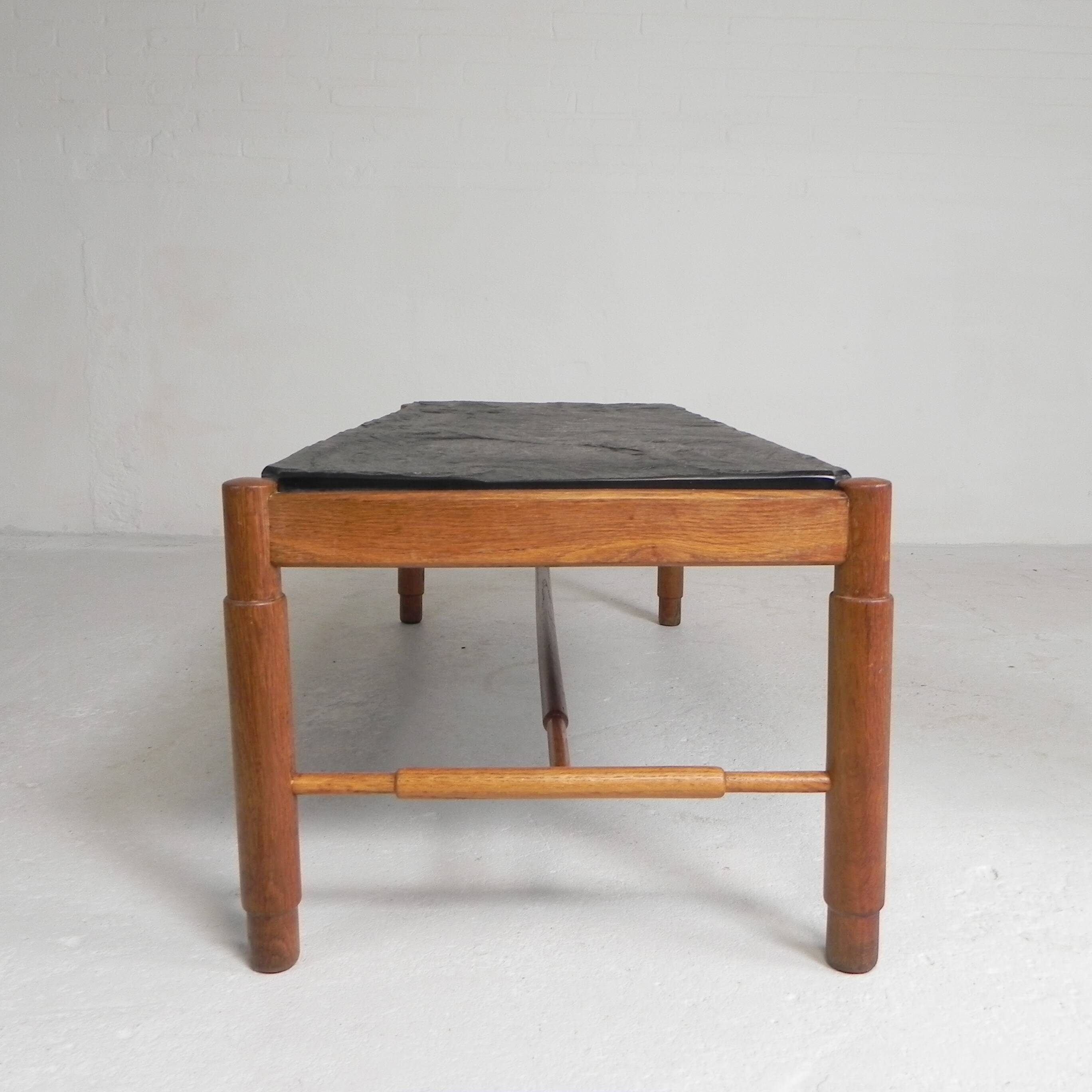 Vintage oak coffee table with a slate top in an oak frame, 1960s.