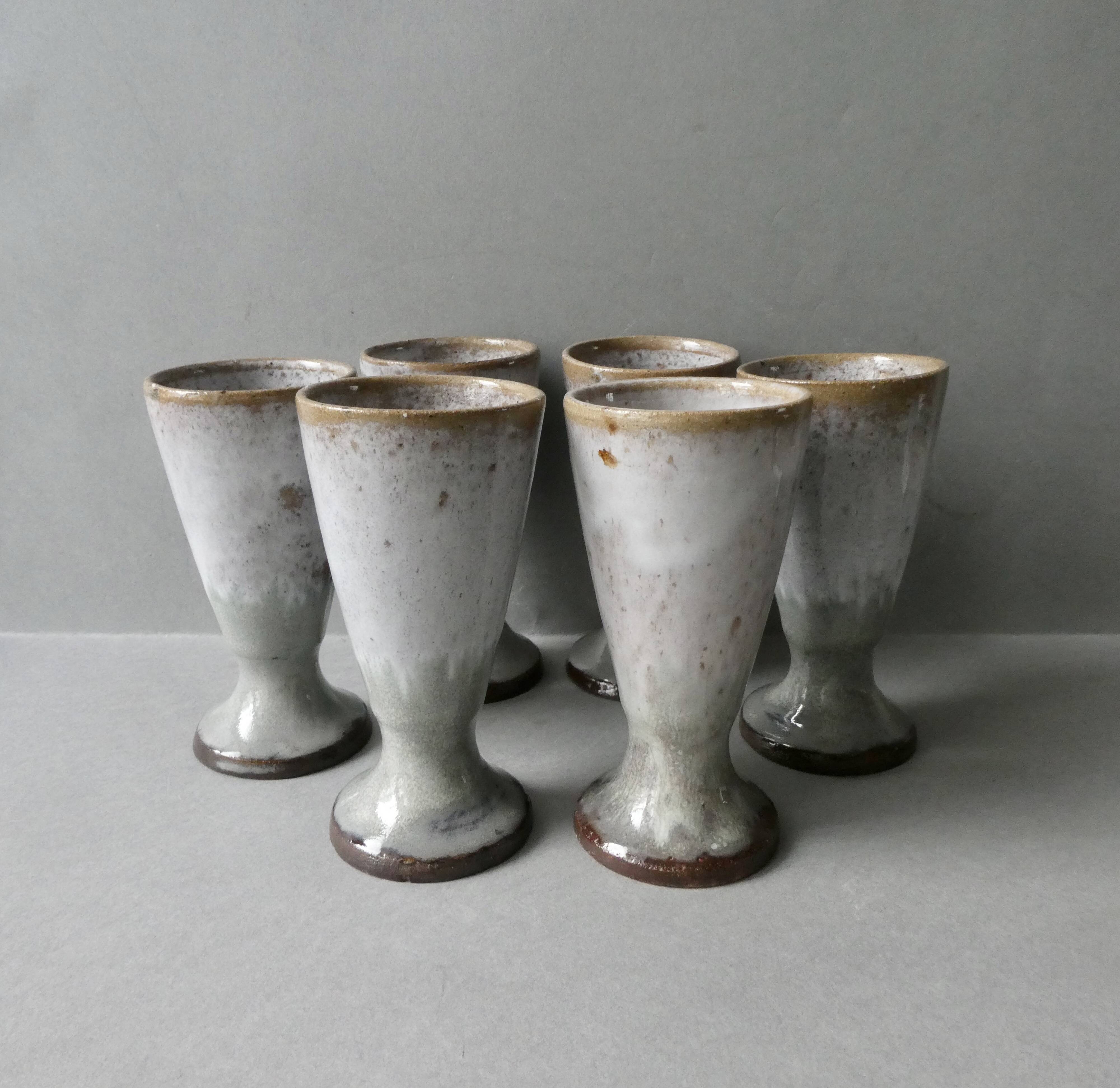 6 stoneware mazagrans signed VN