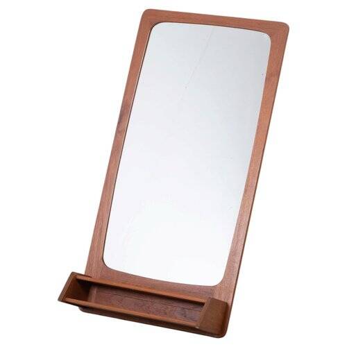 Teak Wall Mirror with Shelf, Denmark, 1960s