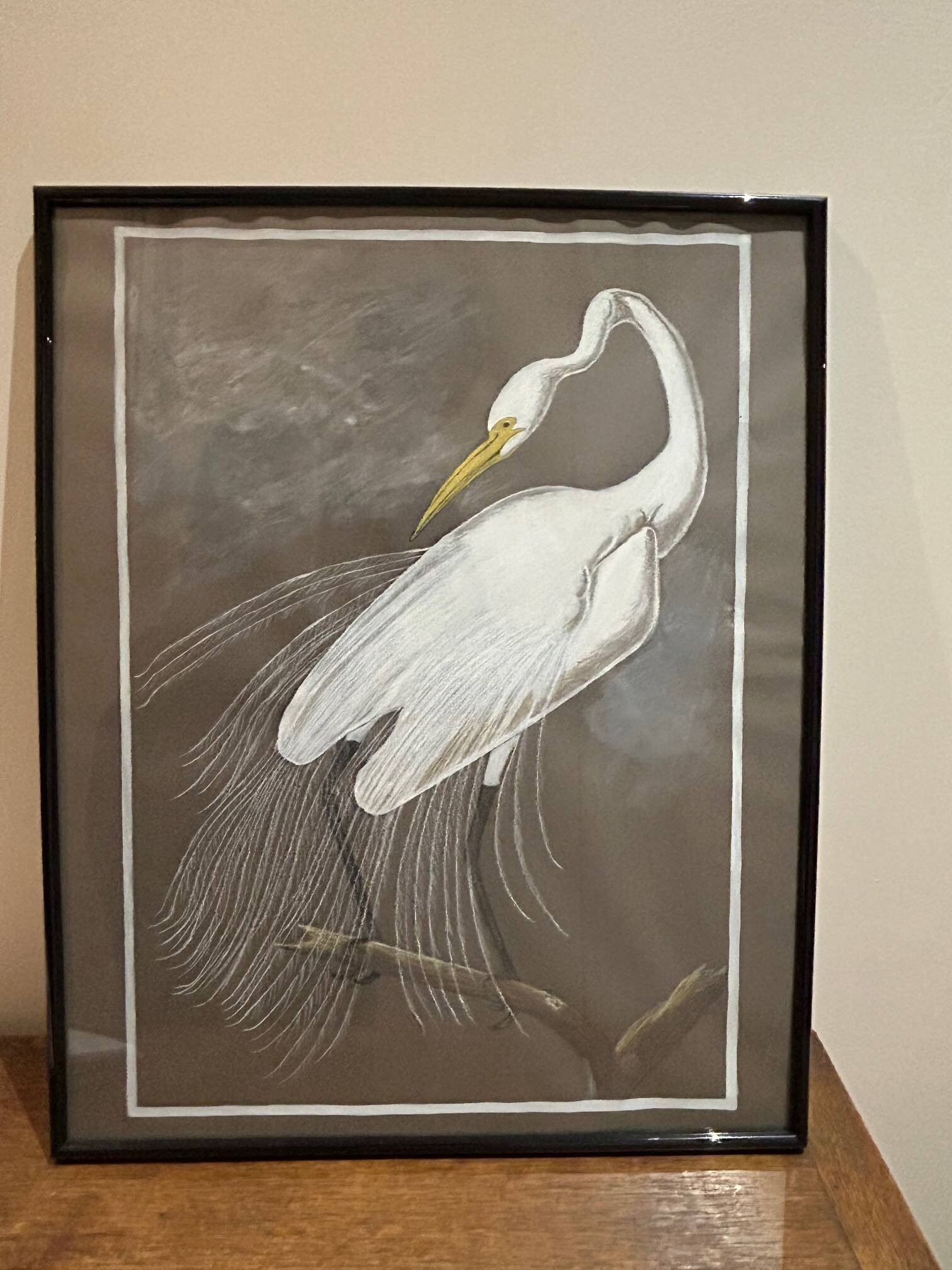 mixed media heron drawing