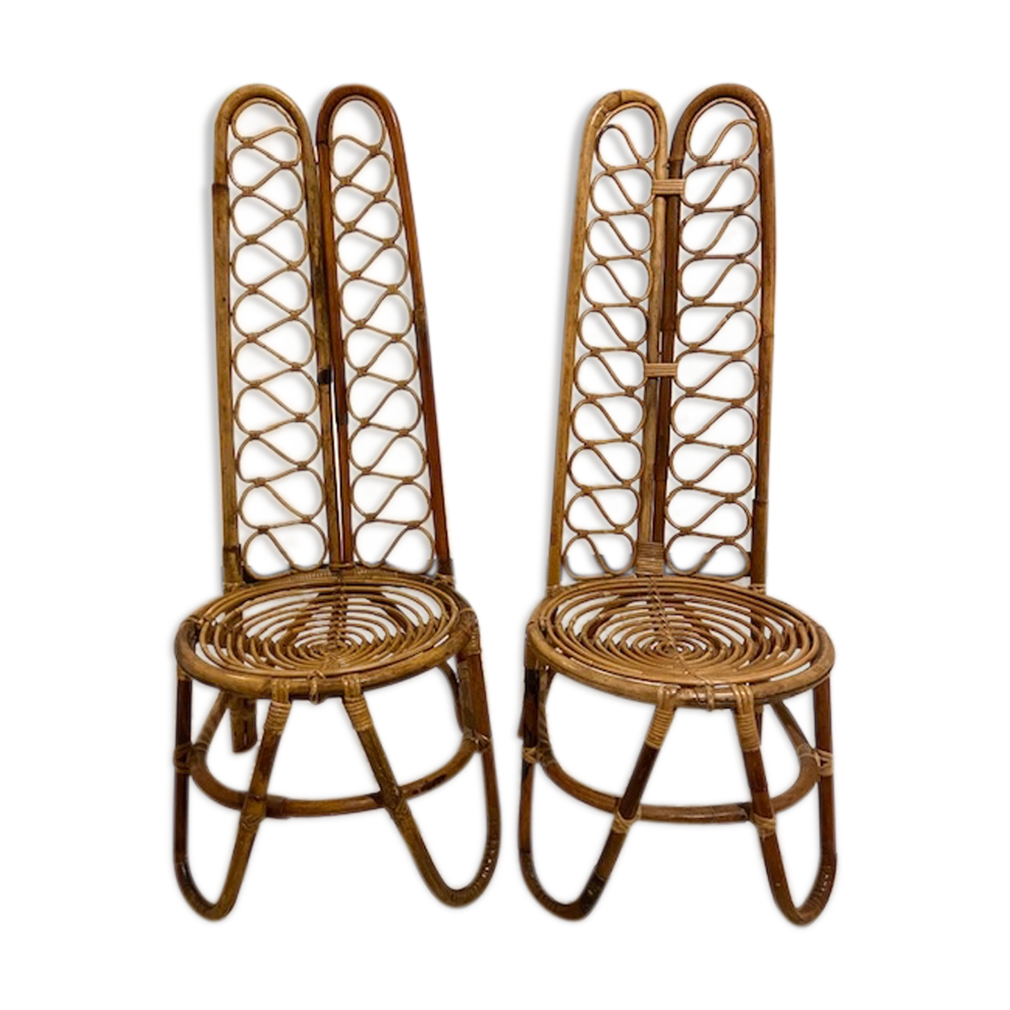 Pair of Bonacina rattan low chairs